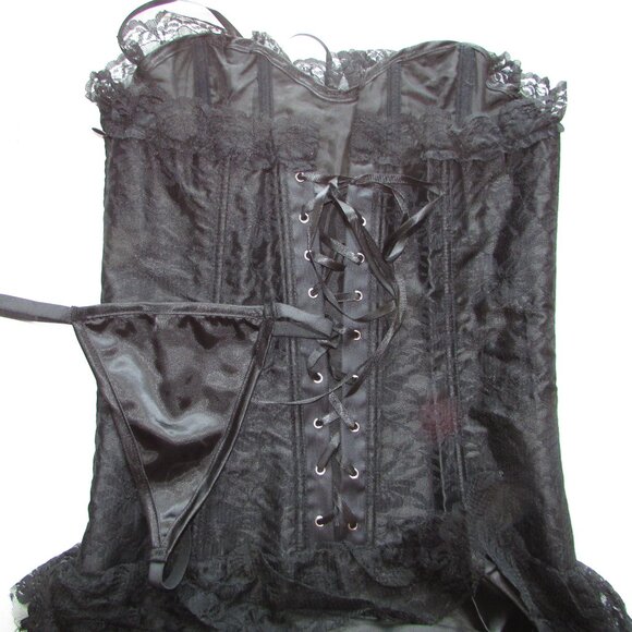 Black Jacquard Lace Ruffle Skirted Corset Dress - NEW - Picture 12 of 13